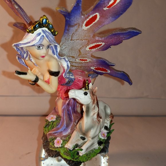 PURPLE FAIRY WITH WINGSSIDE BY SIDE WITH A WHITE UNICORN PAPER WEIGHT - Picture 2 of 8